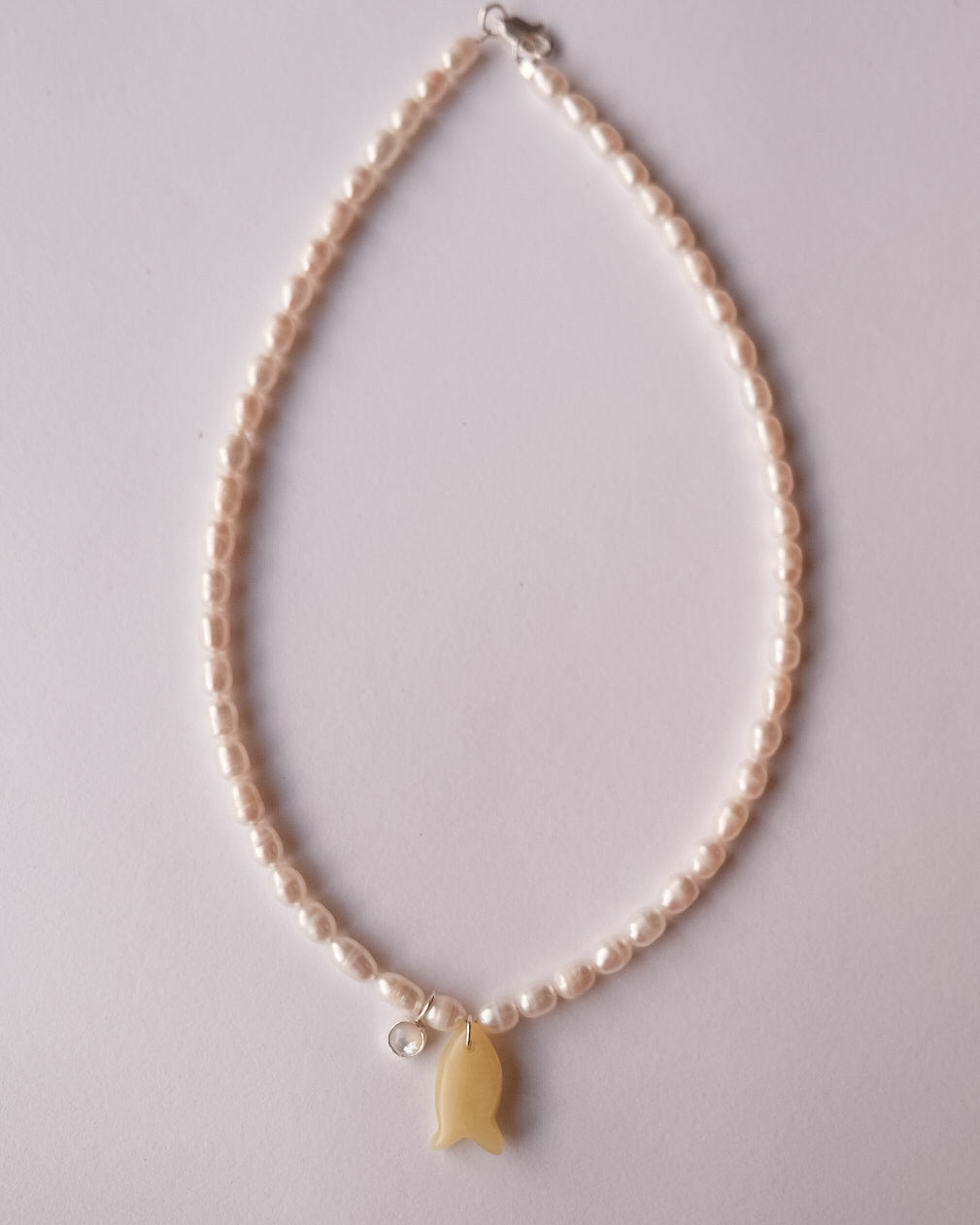 Pearl + Lemon Jasper Fish Necklace