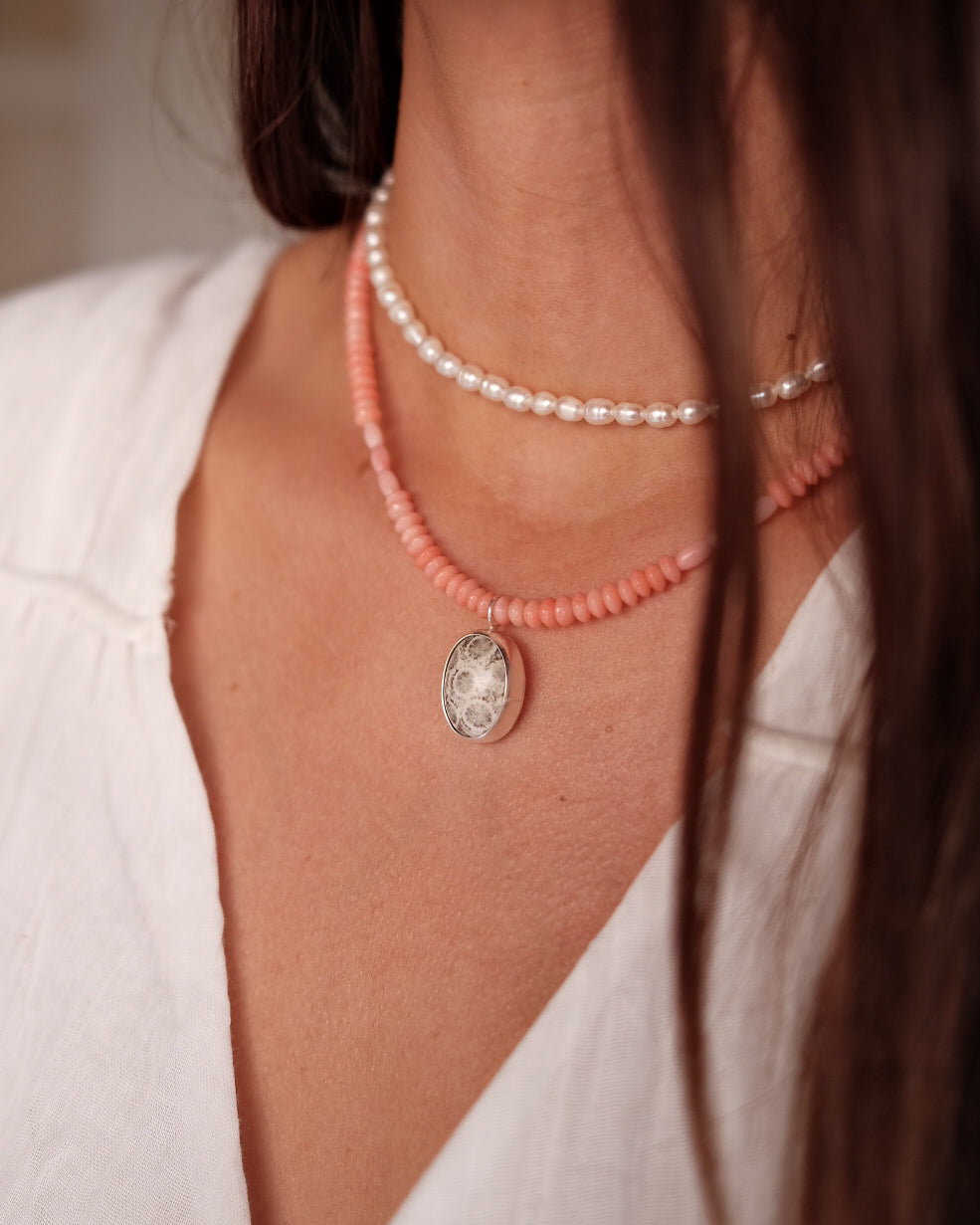 Fossil Coral + Coral Necklace