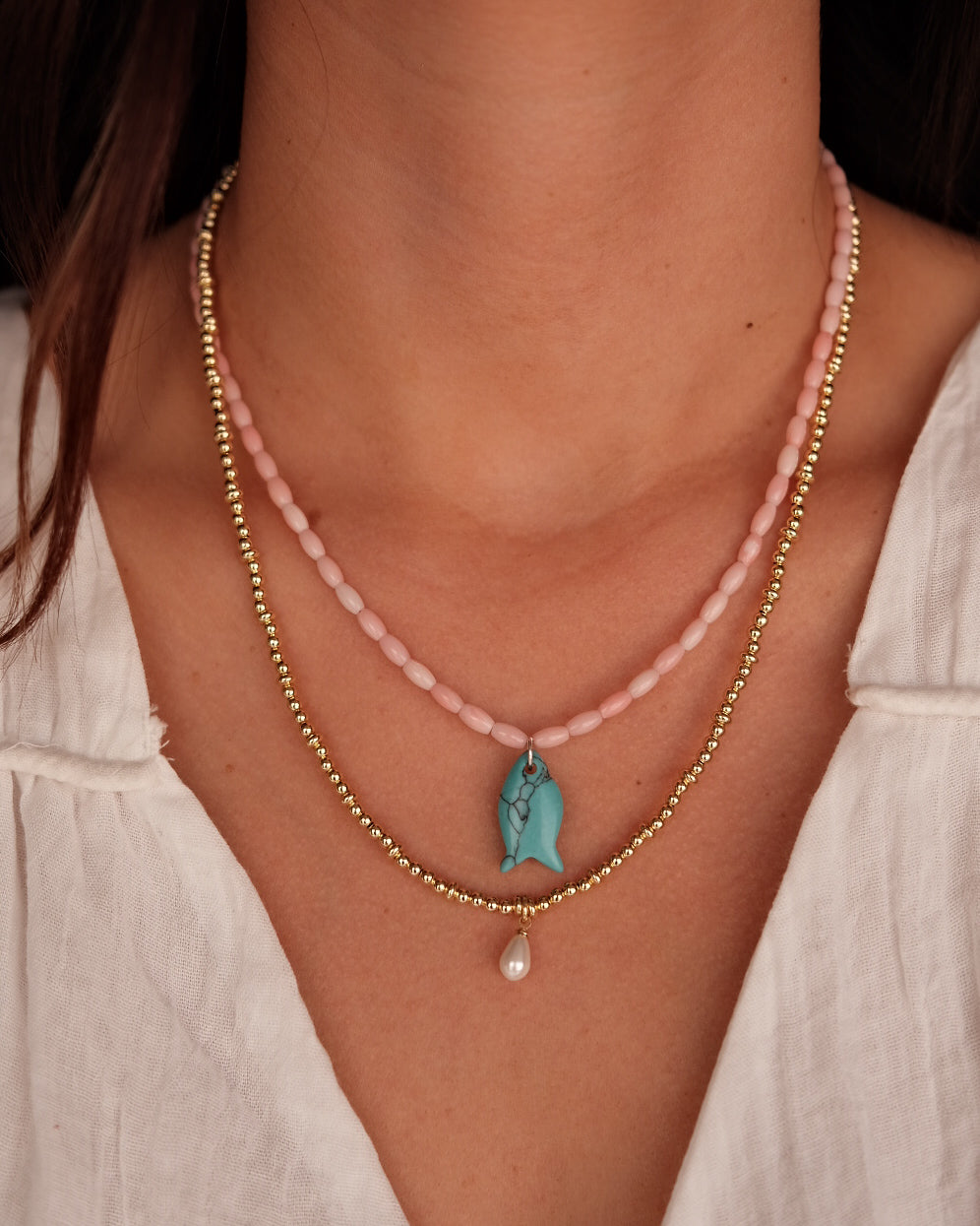 Pearl Charm Gold Bead Necklace