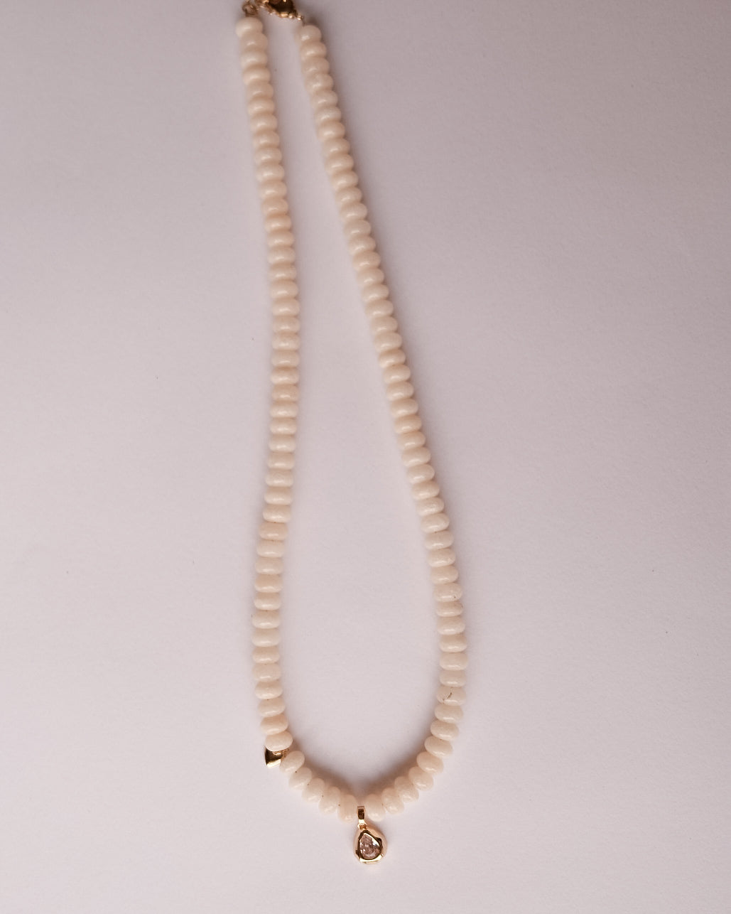 Crystal + Heart Charm White Lace Agate Necklace